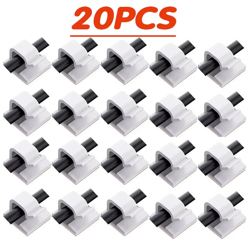 10/20/40pcs Cable Organizer Clips Cable Management Wire Manager Cord Holder Charging Data Line Bobbin Winder Wall Mounted Hook Oasis Select 20pcs-White
