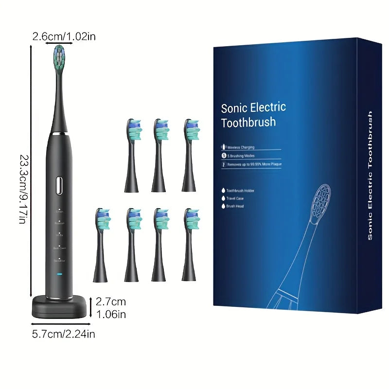 Adult Electric Toothbrush Set, Includes 7 Replacement Heads, Ultra-Soft Nylon Bristles, Suitable for Oral Cleaning, Unisex, 600Mah Lithium Battery, Inductive Wireless Charging, 2-Minute Timer, Ideal Gift for Home and Travel Oasis Select
