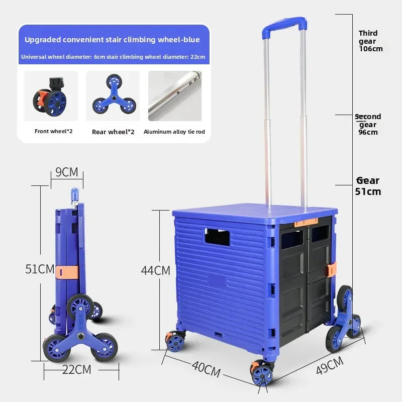 New folding shopping cart, small pull cart, shopping cart, family cart with cover, can sit on the staircase, camper Oasis Select Blue-BY06-C