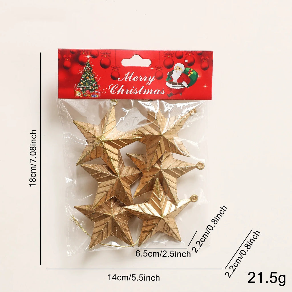 Retro Gold Glitter Christmas Pine Cone Ball Ornaments Star Hanging Pendants Merry Christmas Decoration for Home Xmas Tree Decor Oasis Select Star A