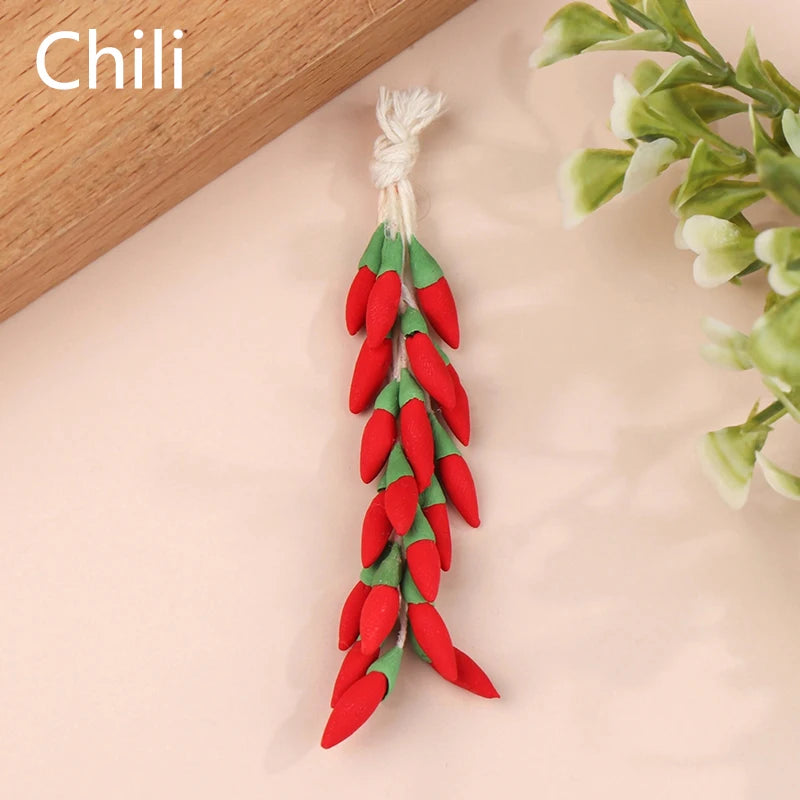 1String 1:12 Dollhouse Miniature Garlic Chili Pepper Whole String Condiment Kitchen Food Model Living Scene Decor Toy Oasis Select Chili