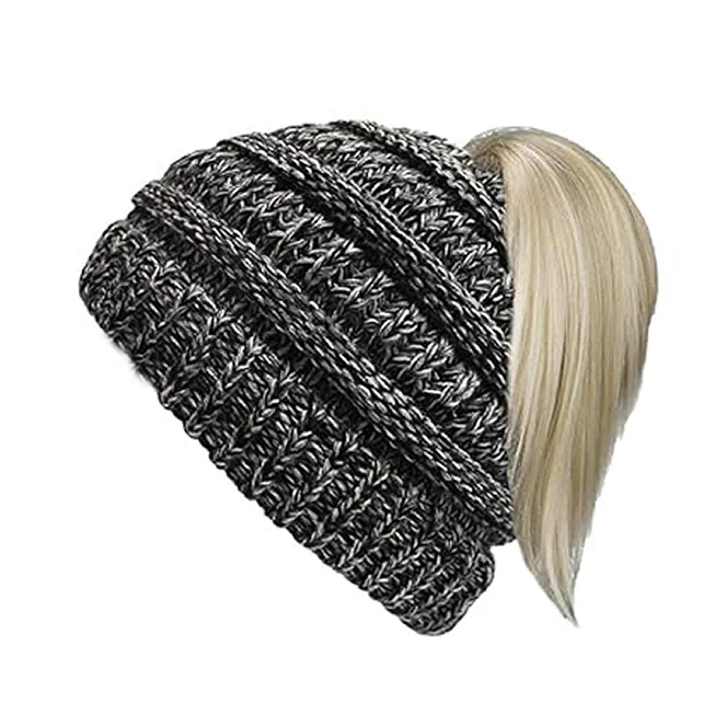 Colorful knitted hat, children's hat, empty top hat, ponytail hat, warm skull hat, dome shaped hat Oasis Select 7
