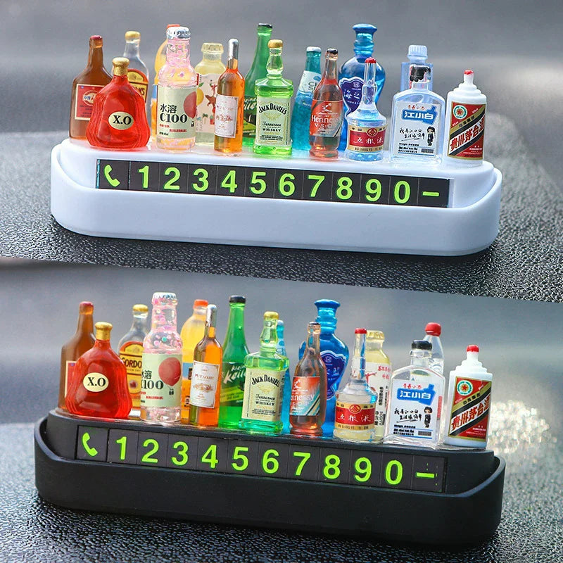 Chic Vehicle Short-term Parking Display with 15 Random Wine Bottles DIY Movement Contact Number Plate Change Parking License Oasis Select