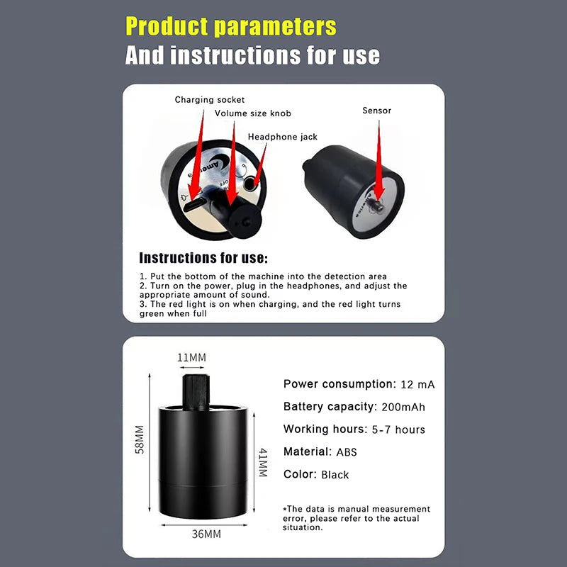 Water Leak Detector Multi-functional Sound Collector Suitable For Leak Detection Of Various Construction Pipe Oasis Select