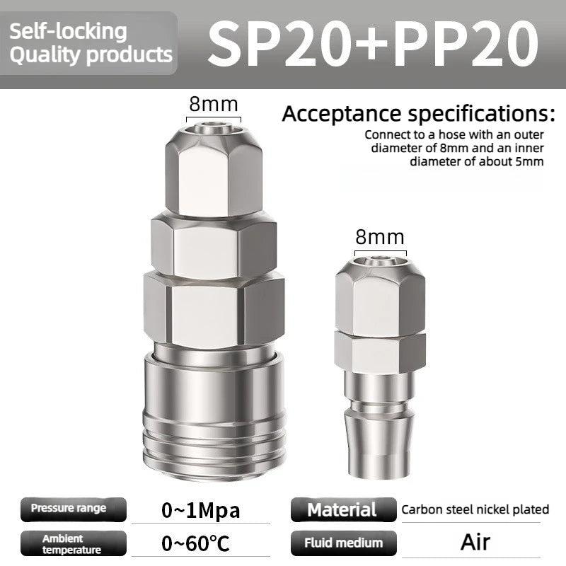 Pneumatic Fitting C Type Self-locking Quick Coupling Connector Coupler SP PP SM PM SH PH SF PF 10 20 30 40 For Air Compressor Oasis Select SP20 and PP20 Self locking