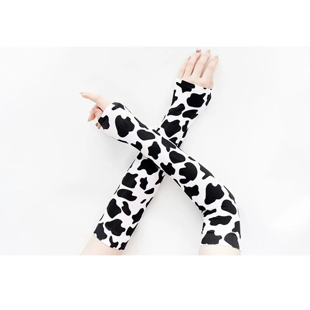 1Pair Durable Cow Pattern Ice Silk Sleeves Dacron UV Resistant Sleeve Cover Protection Thin Loose Ice Sleeves Outdoor Oasis Select