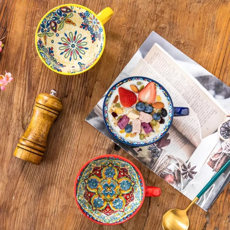 1pcs Vintage Bohemian Ceramic Mug Multi-purpose Daily Drinking Vessel Nice Present for Friends Family Work Partners Oasis Select