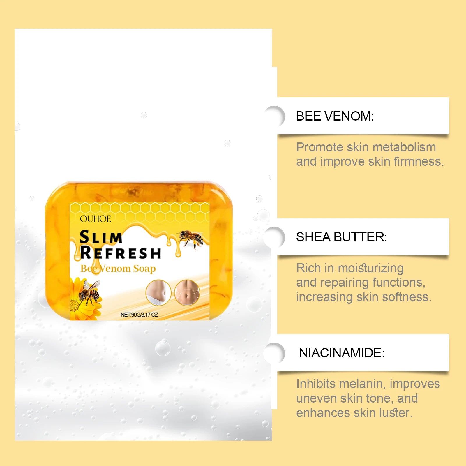 Bee Venom Firming Body Soap Toning Bath Bar Deep Nourishing Hydrating Complex For Smooth Soft Skin Gentle Daily Cleansing Oasis Select
