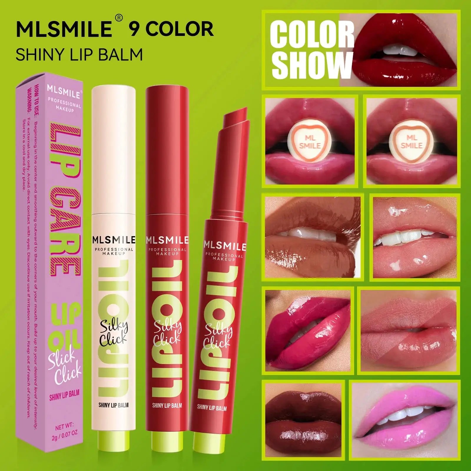 MLSMILE Mirror Gloss Lip Balm Oil – Long Lasting, 9 Shades