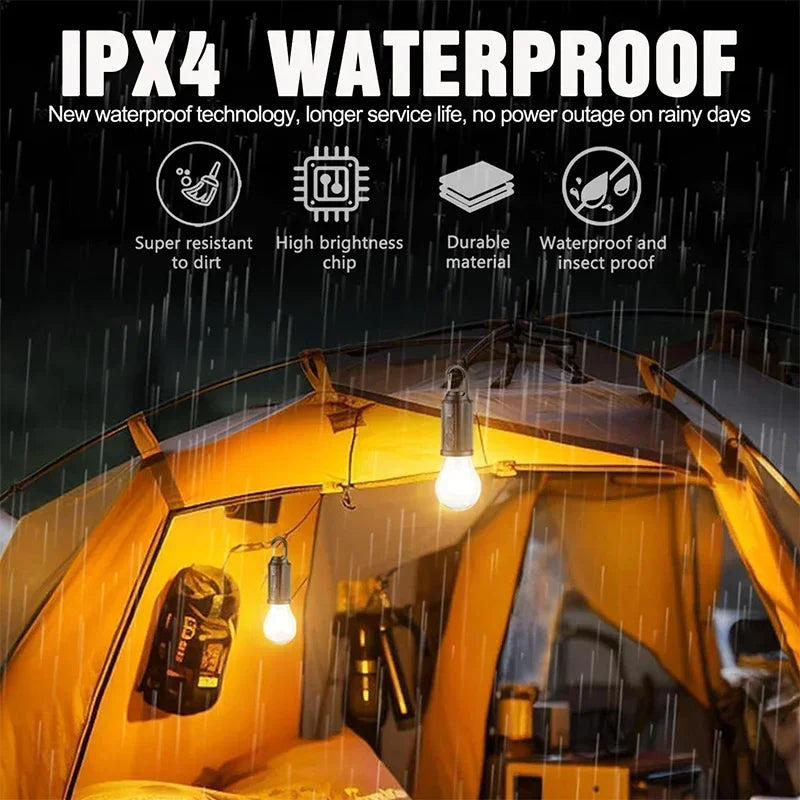 LED Solar Camping Lantern – USB Rechargeable Dimmable Bulb Hook