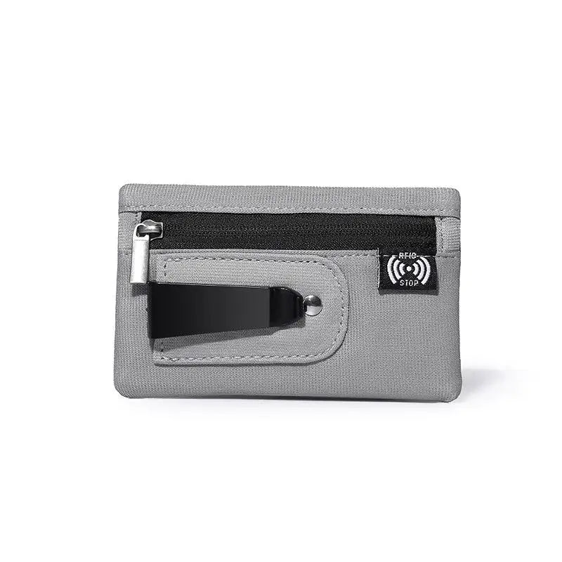 Rfid Credit Card Holder Men Wallets Luxury Nylon Slim Wallet Zipper Key Card Case Male Tactical Purse Coin Purse With Carabiner Oasis Select Light gray