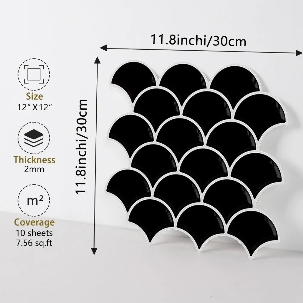 3D Fish Scale Peel & Stick Wall Tiles | Waterproof PVC Sticker