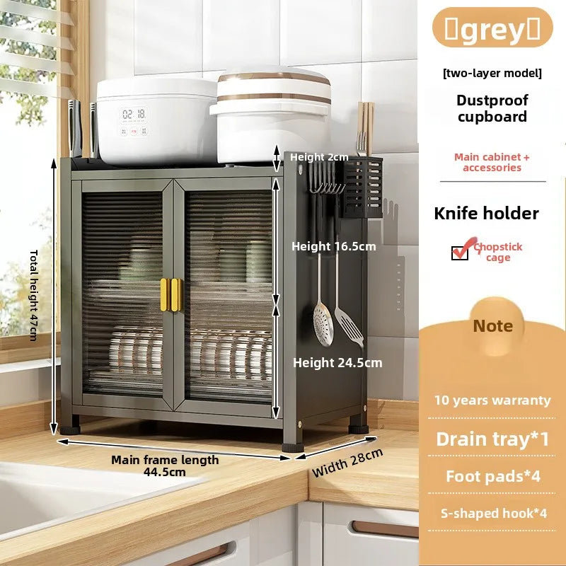 Kitchen Locker Carbon Steel Shelf with Door Household Side Cabinet Microwave Oven Storage Cabinet Cross-border Oasis Select Black cupboard