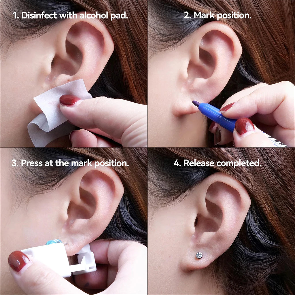 Ear Piercing Tool, Disposable Ear Piercing Gun with Preloaded Ear Stud,Self Ear Piercing Gun Kit with 4mm Zirconia Earrings Stud Oasis Select