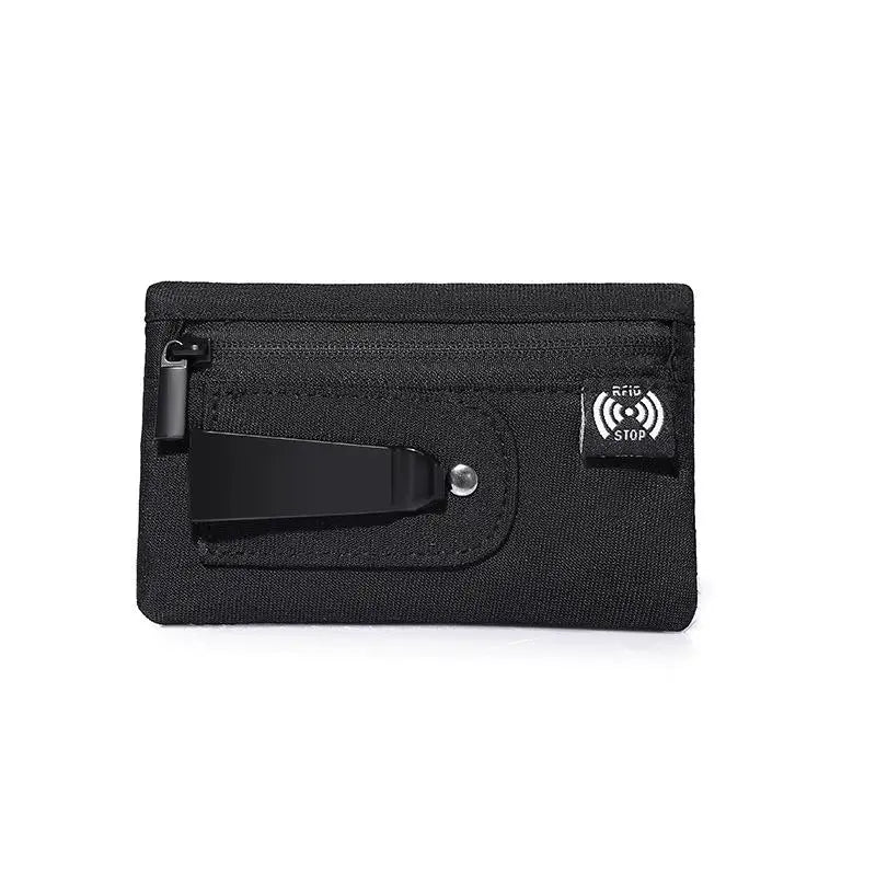 Rfid Credit Card Holder Men Wallets Luxury Nylon Slim Wallet Zipper Key Card Case Male Tactical Purse Coin Purse With Carabiner Oasis Select Black