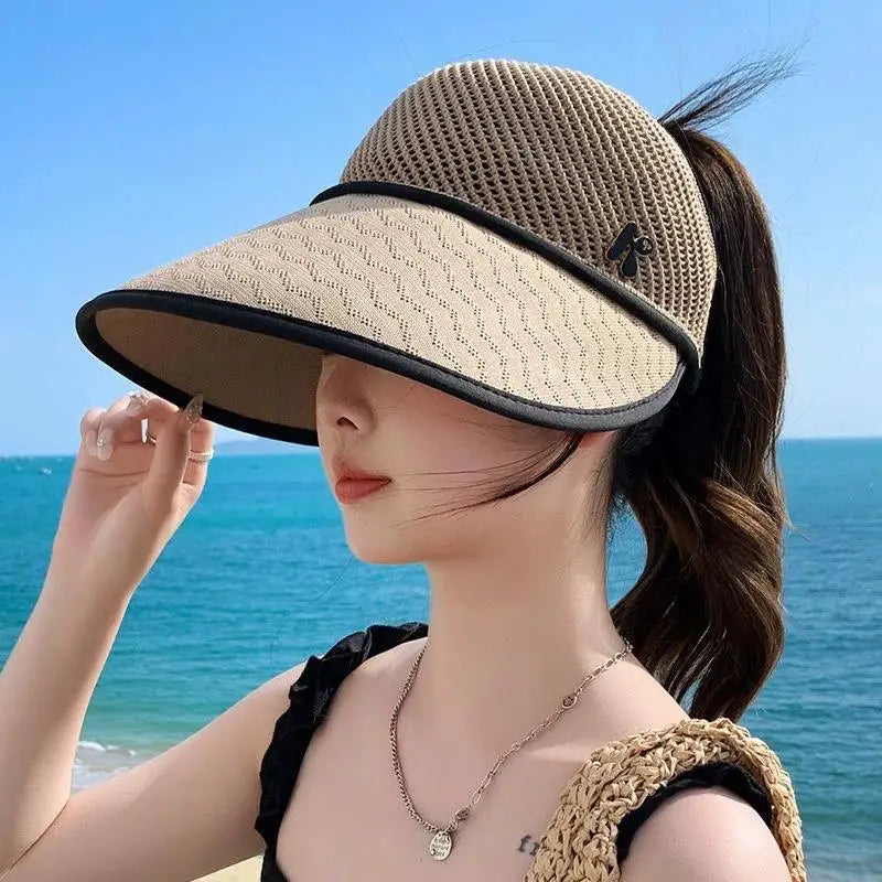 Straw Sun Hat for Women Wide Brim Empty Top Lightweight Adjustable for Outdoor Travel Beach Sunshade Oasis Select Khaki
