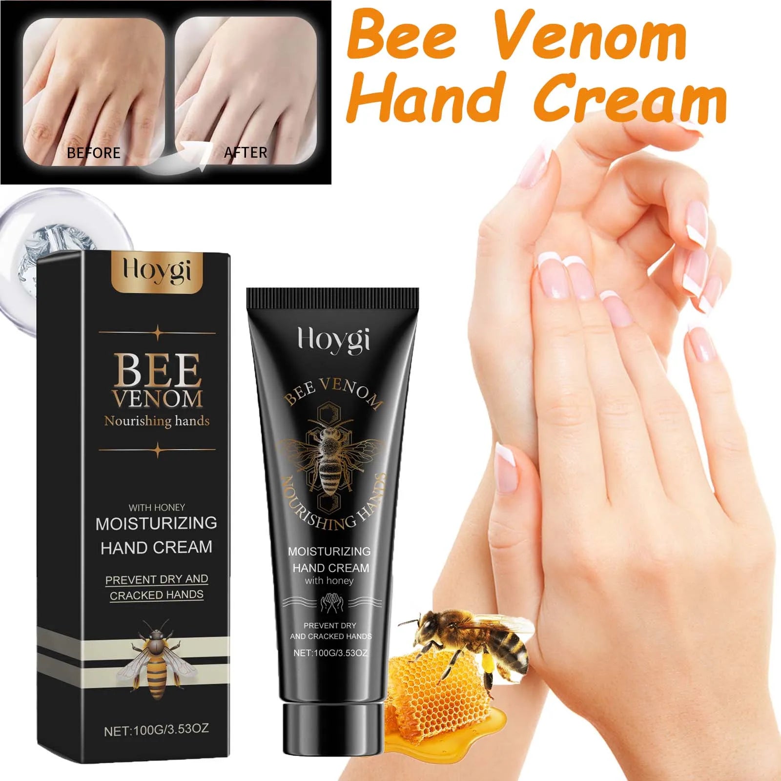 Bee Venom Hand Cream Moisturizing Anti Crack Fast Absorption Non Greasy Nourishing for Dry Cracked Skin Improve Skin Texture Oasis Select