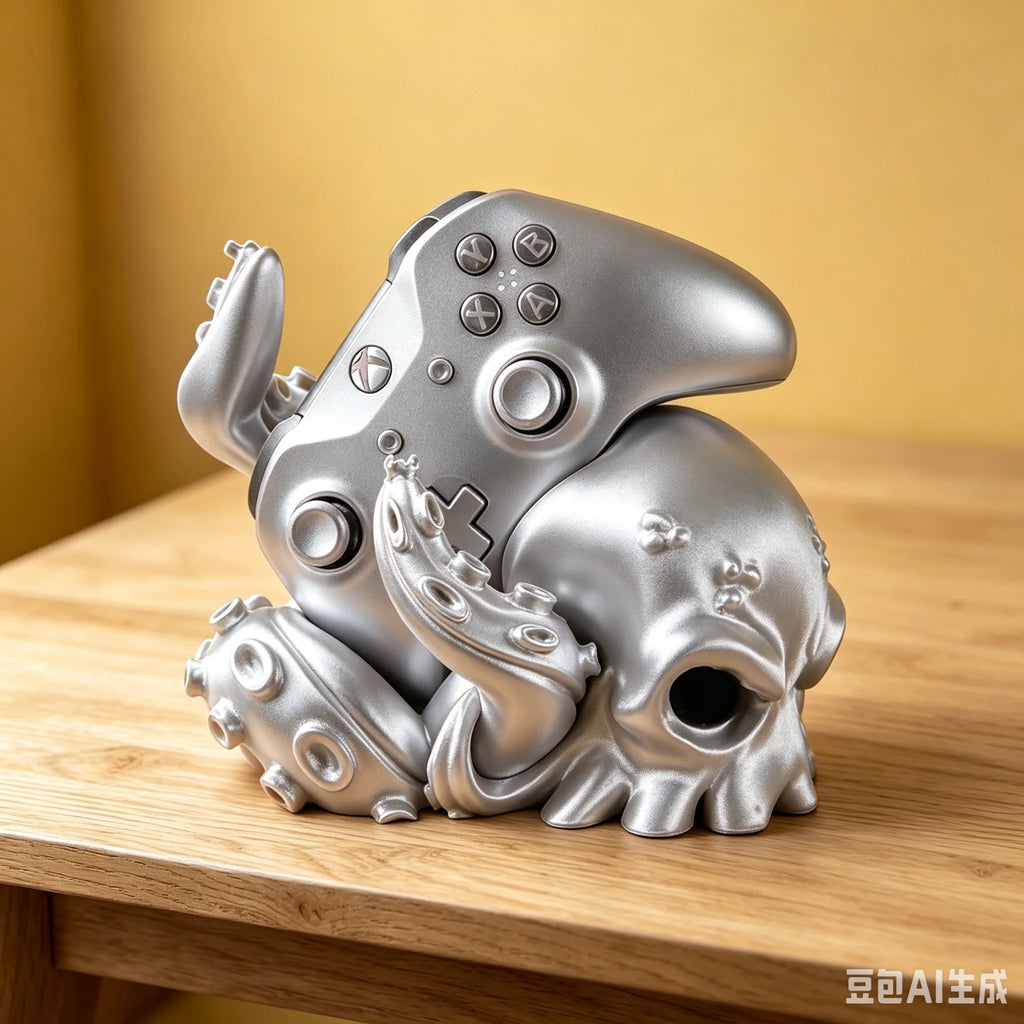 3D Printed Octopus Arm Controller Stand Universal Gamepad Holder Compatible with PS5 Xbox Creative Tentacle Shape Desk Ornament Oasis Select silver