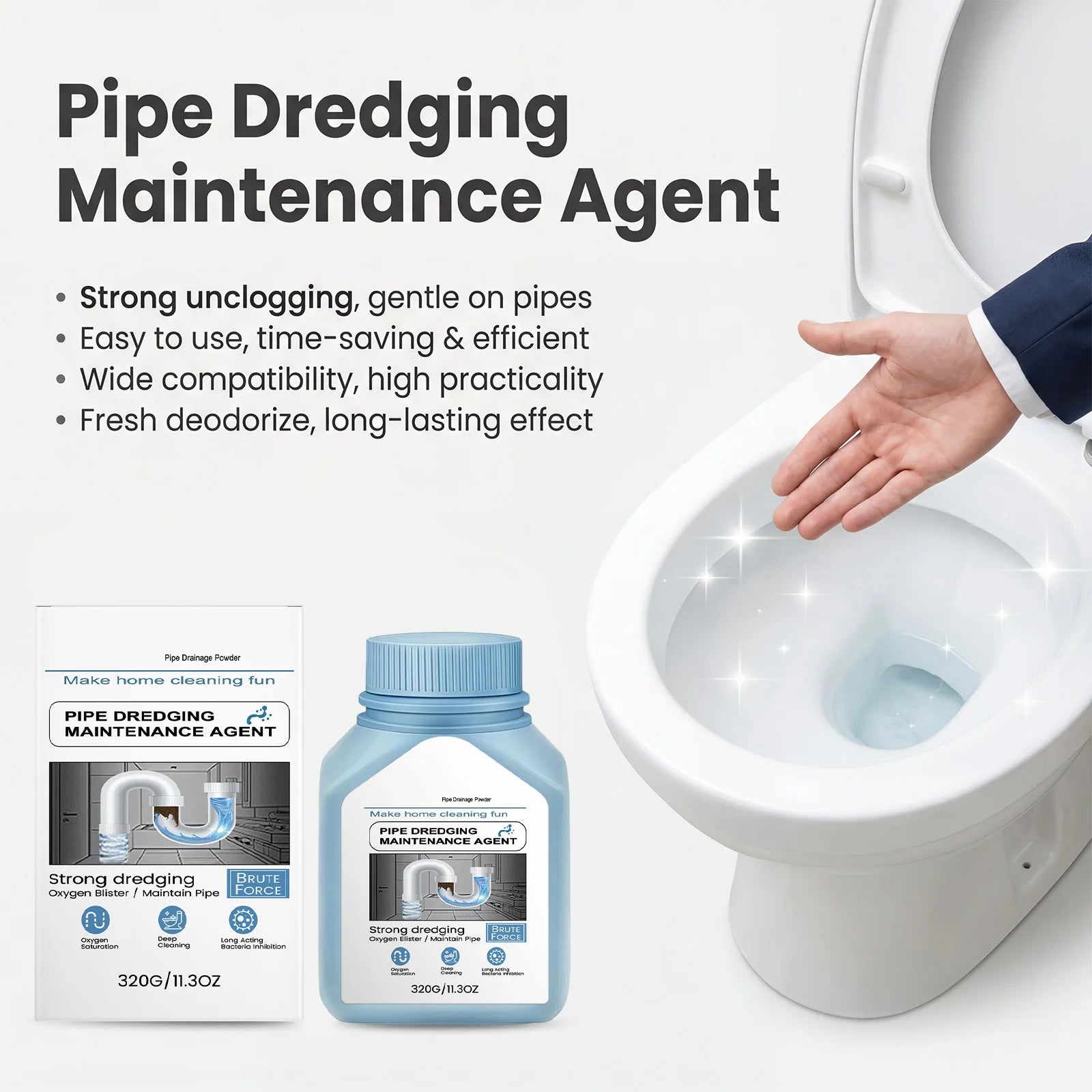 Pipe Cleaner Kitchen Grease & Bathroom Hair Clog Remover Dissolves Blockages Odor Eliminator Pipe Dredging Mainteance Agent Oasis Select