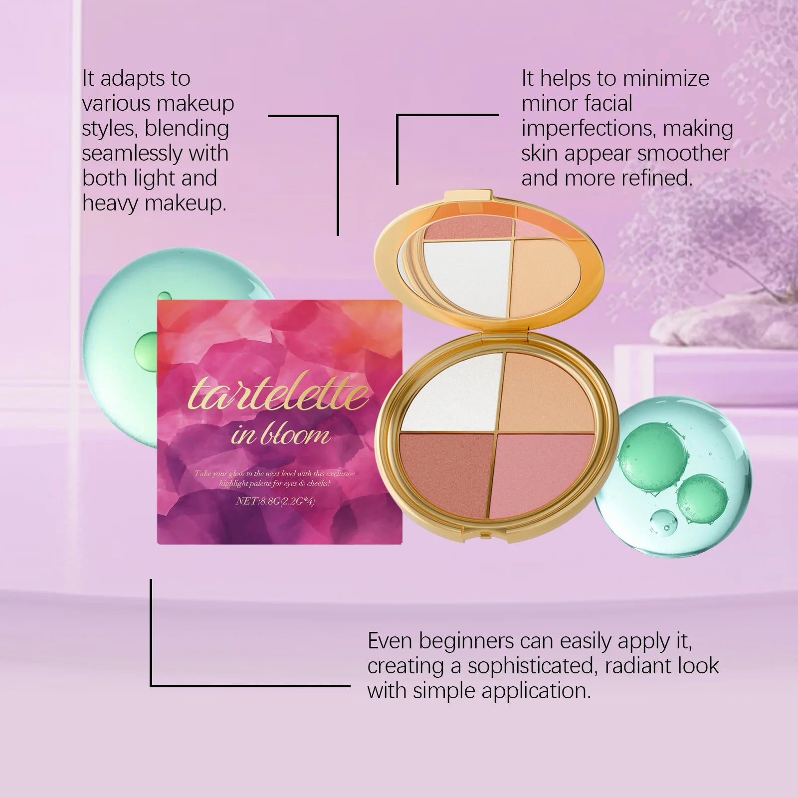 Highlight Powder Blusher Eye Shadow Plate Brighten Eye Area Smoothe Facial Skin Perfect Elegant Natural Look Portable Eye Makeup Oasis Select