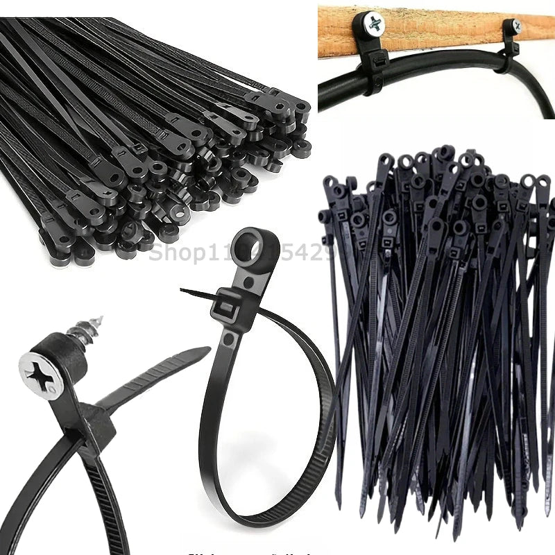 100-500Pcs Screw Hole Cable Ties Nylon Self-Locking Loop 4x150MM Wrap Bundle Mount Organizer Fastening Straps Fasten Zip Tie Oasis Select