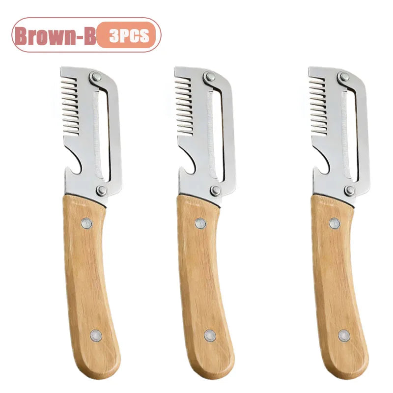 Multi Function Stainless Steel Vegetable Cutter Grater Slicer Peeler for Green Onion Ginger Julienne Opener Kitchen Tool Oasis Select Brown-B-3PCS