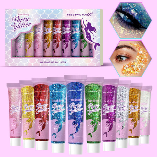 10 piece body glitter gel, carnival face glitter cosmetics suitable for women, shiny thick hair glitter, carnival accessories fo Oasis Select
