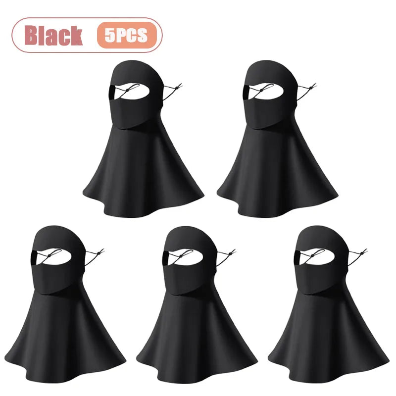 1-10PCS Ice Silk Face Mask Women Cooling Breathable UV Protection Eye Cover Summer Sun Mask Dustproof Stylish Face Gaiter Oasis Select Black-5PCS