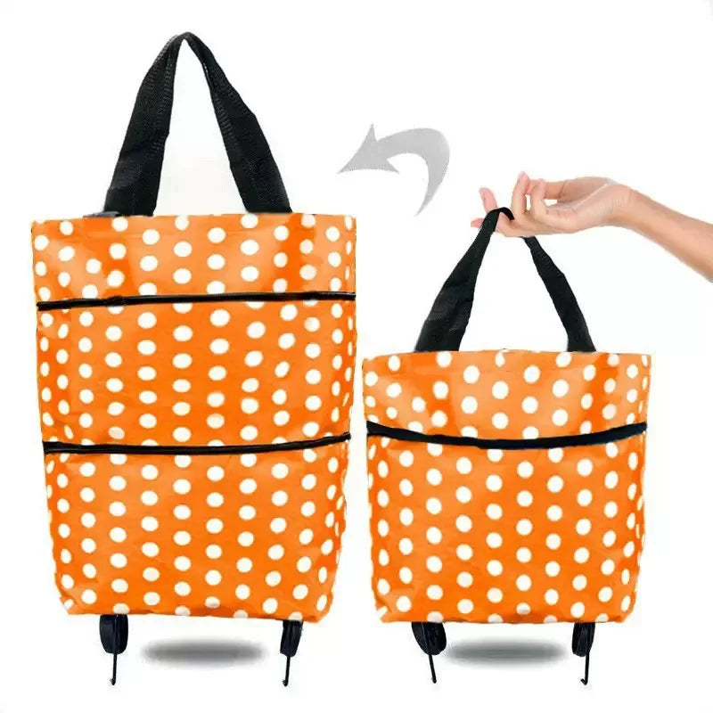 1pc Foldable Handbag, Small Trolley Large Supermarket Shopping Bag, Hand-drawn Grocery Cart Portable Bag Oasis Select Orange flecks