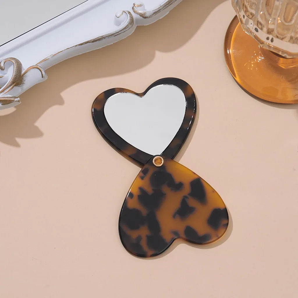 Heart-Shaped Acetate Compact Makeup Mirror & Hair Accessory