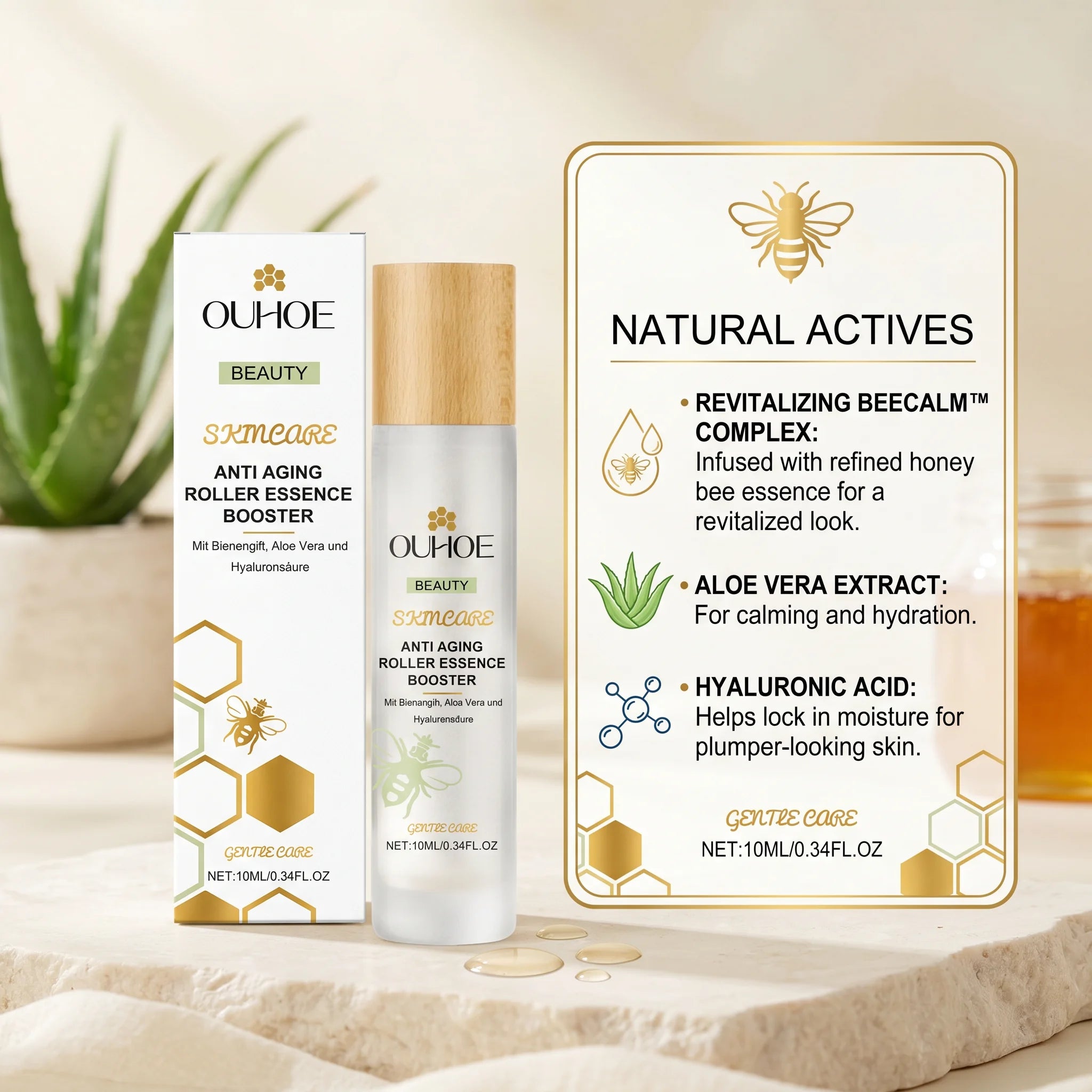 Anti Aging Roller Essence for Face Firms and Smoothes Fine Lines Bee Venom Night Rollerball Serum Hydrating Tighteing Skin Care Oasis Select