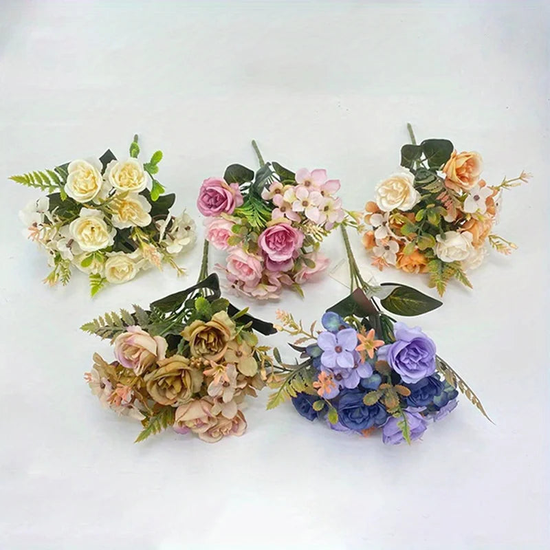 Heads pink Artificial Silk Rose Flowers Fake White Eucalyptus Peony Flower Bouquet, for Home Wedding Party Garden Decoration Oasis Select