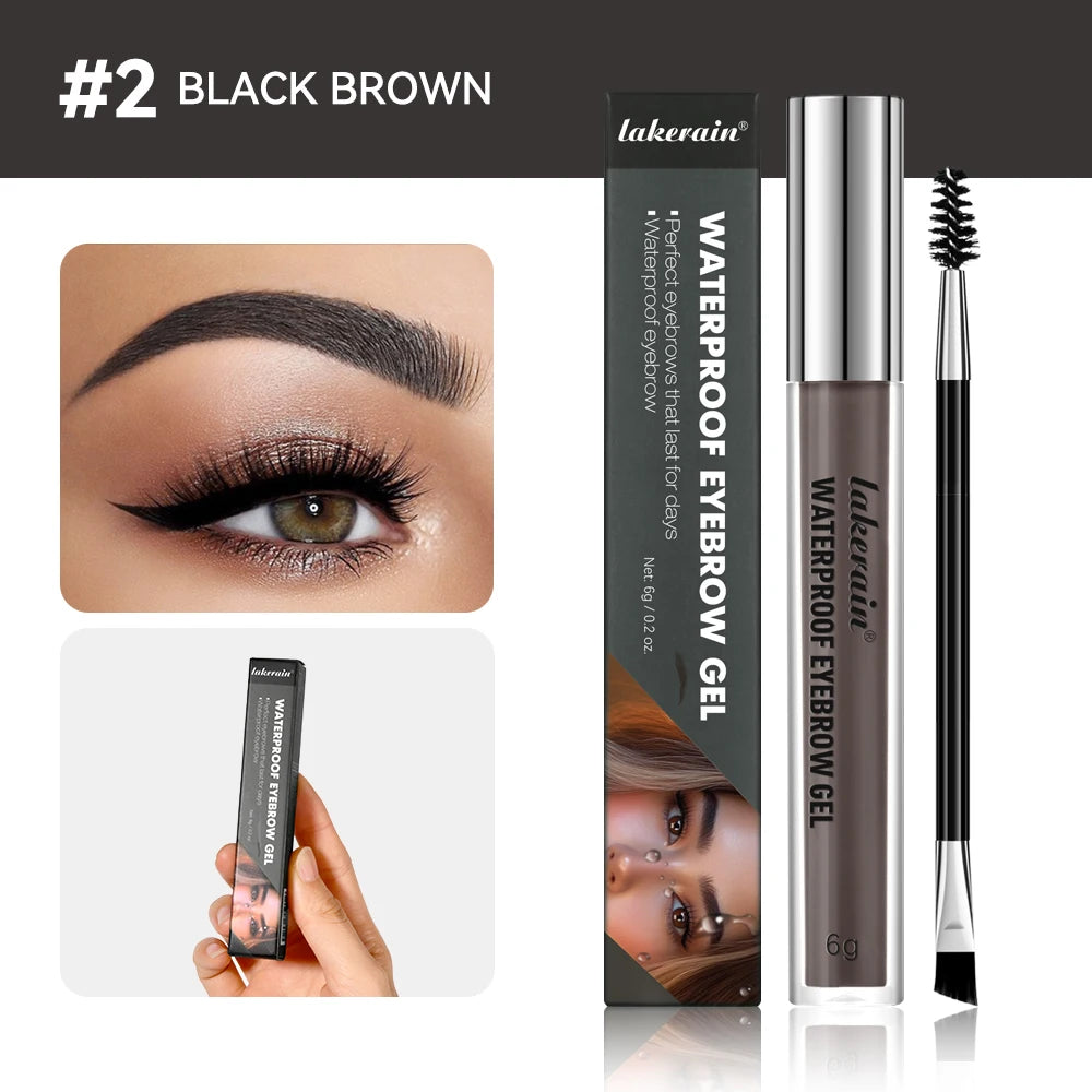 Waterproof Eyebrow Gel Set Sweat-proof Long Lasting High Pigmentation Liquid Eyebrow Tinted Natural Finish Makeup Cosmetics Oasis Select 2 BLACK BROWN