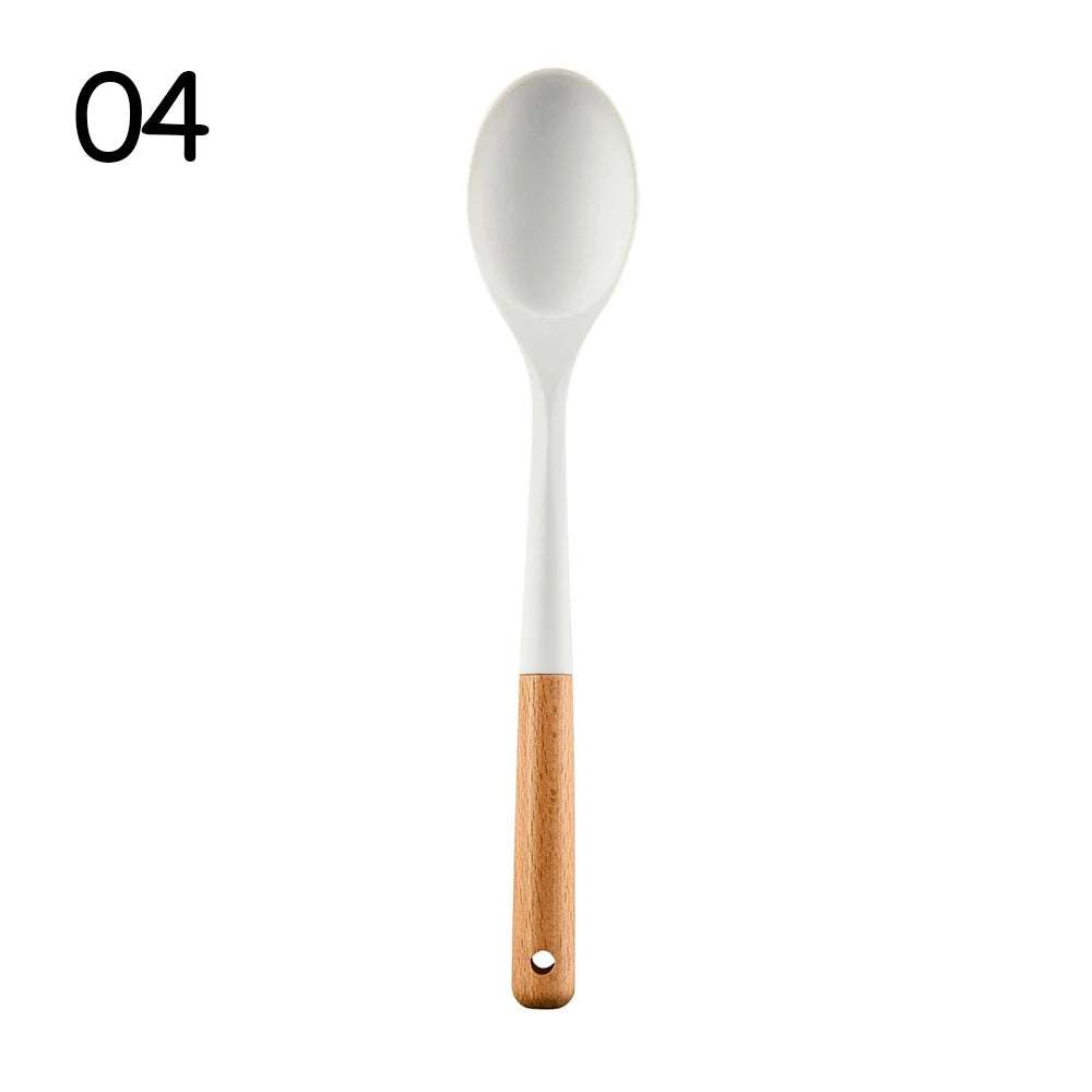 Silicone Kitchenware Non-stick Cooking Utensils Set Cookware Spatula Egg Beaters Shovel Stainless Steel Handle Kitchen Tool Set Oasis Select 04