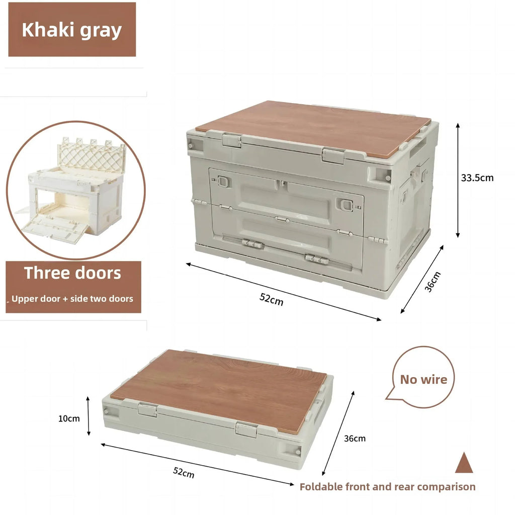 Outdoor camping storage box Folding box Camping finishing box Car trunk Storage box Wooden cover Picnic storage box Oasis Select Ash-3 opens door