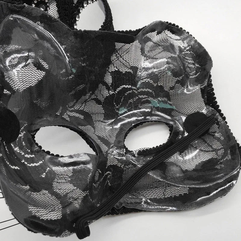 2-Pack Lace Cat Masks – Masquerade, Cosplay & Halloween Costume Face Mask Oasis Select