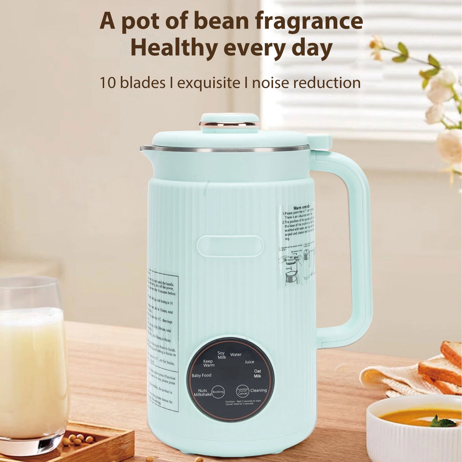 Soy Milk Maker 8-in-1 Programmable Blender with Digital Display 12 Stainless Steel Blades Auto Cleaning 8H Keep Warm Function Oasis Select