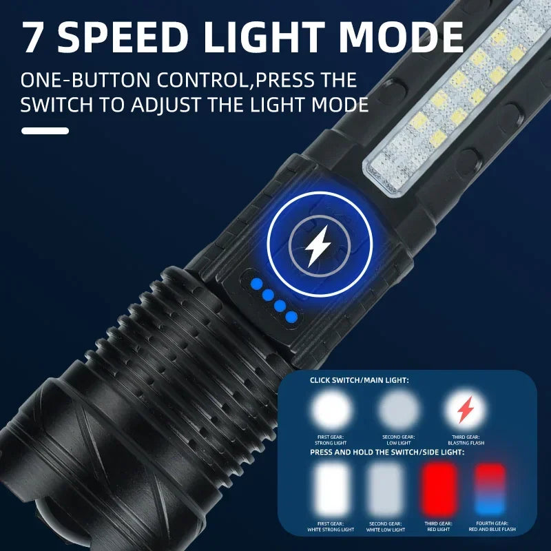 30W P50 COB Strong Light Flashlight Portable Rechargeable Bright Household LED Lamp Built in Battery with Power Display Oasis Select