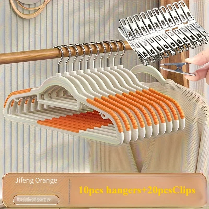 30pcs（10 hangers+20 clips） Anti Slip Hangers Set - Heavy Duty Velvet Clothing Hangers for Wardrobe, Multiple Colors Oasis Select