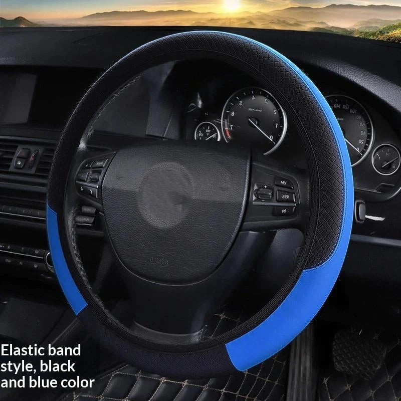 Universal Car Steering Wheel Cover For 37-38cm Steer Wheel Faux Leather Breathable Car Wheel Cover Interior Auto Accessories Oasis Select Blue