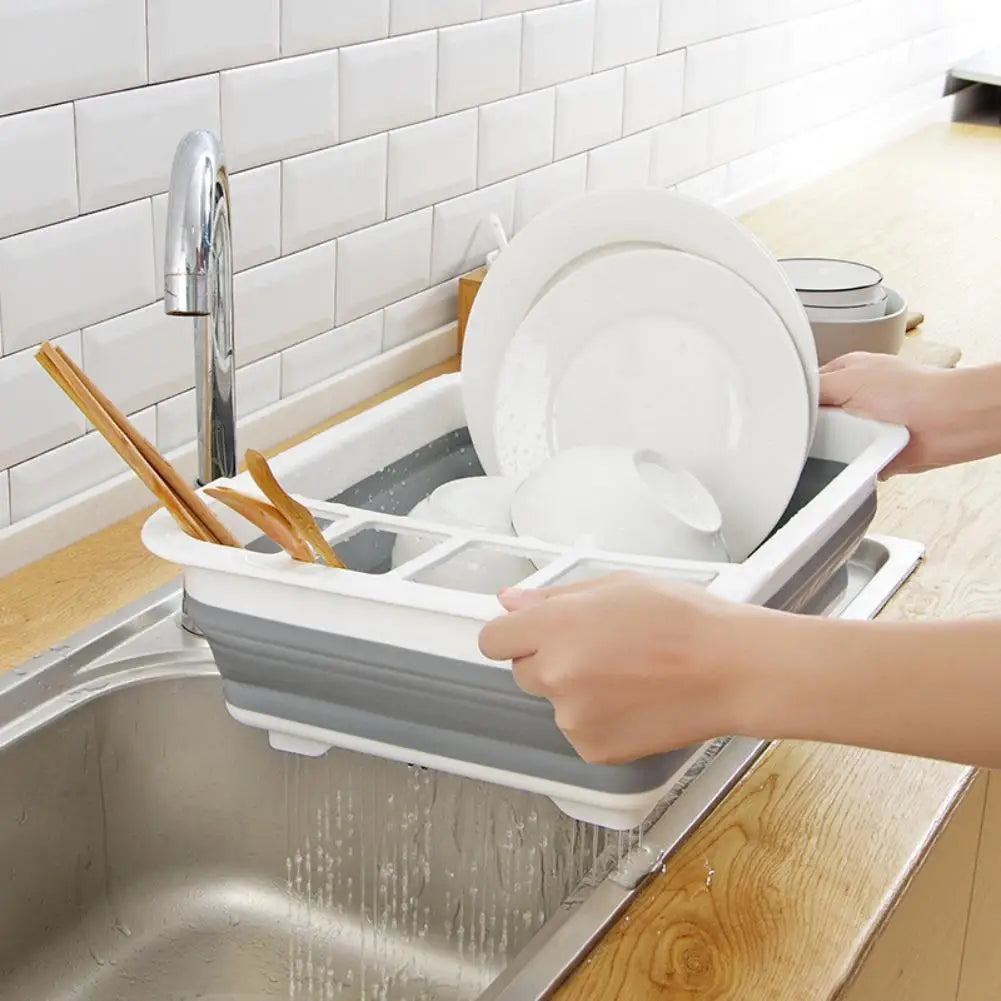 Collapsible Dish Drying Rack, Sink Dinnerware Organizer Storage Tray, Portable Foldable Dish Drainer for Kitchen RV Camper Van Oasis Select