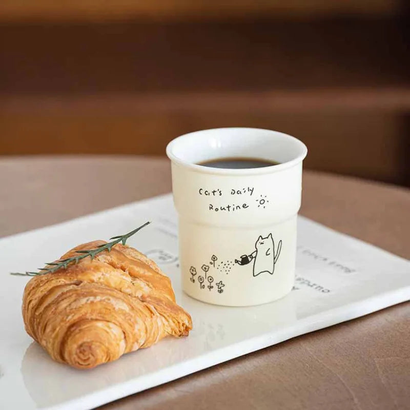 225ml Ceramic Cup Cute Cat Illustrations Coffee Cup for Kitchen Coffee Shop Restaurant,Latte Mug,Drinkware Gift Souvenir Oasis Select