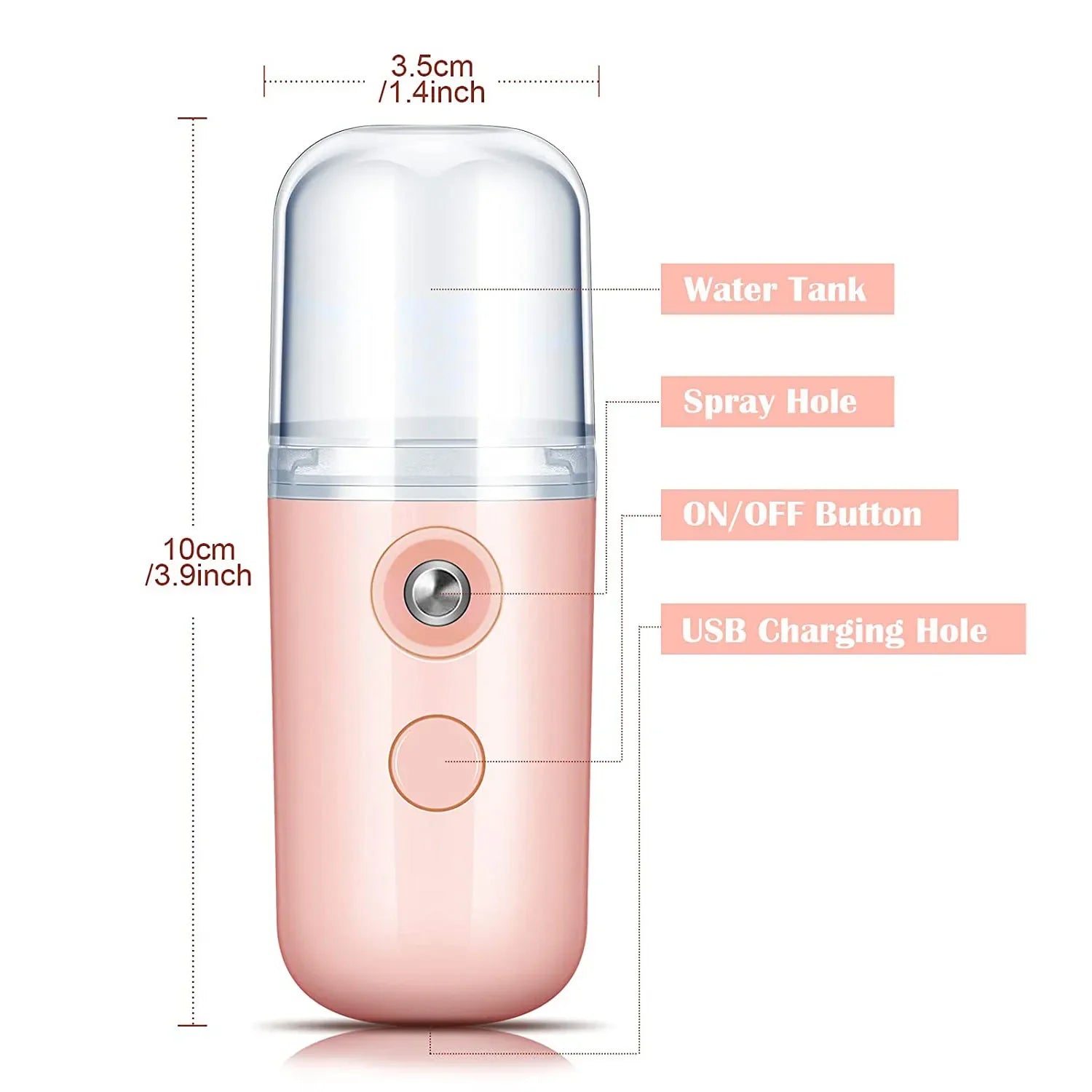 30ml Mini Humidifier Portable Rechargeable Small Facial Steamer Wireless Nano Personal Face Hydrat Sprayer Cool Mist Maker Oasis Select Light pink