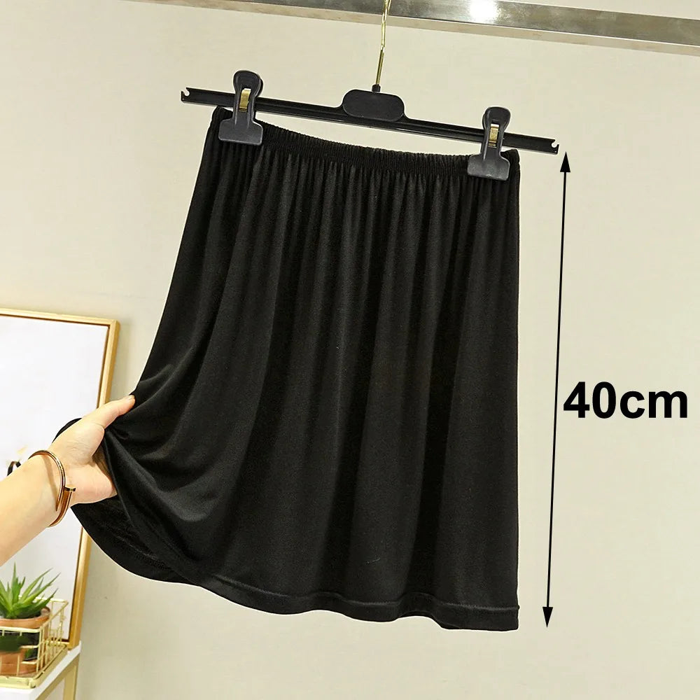 Fashion High Waist Underskirt Elastic Anti-glare Half Length Skirt Anti-Penetrating Pure Color Half Slips Dress for Women Oasis Select Black 40cm S