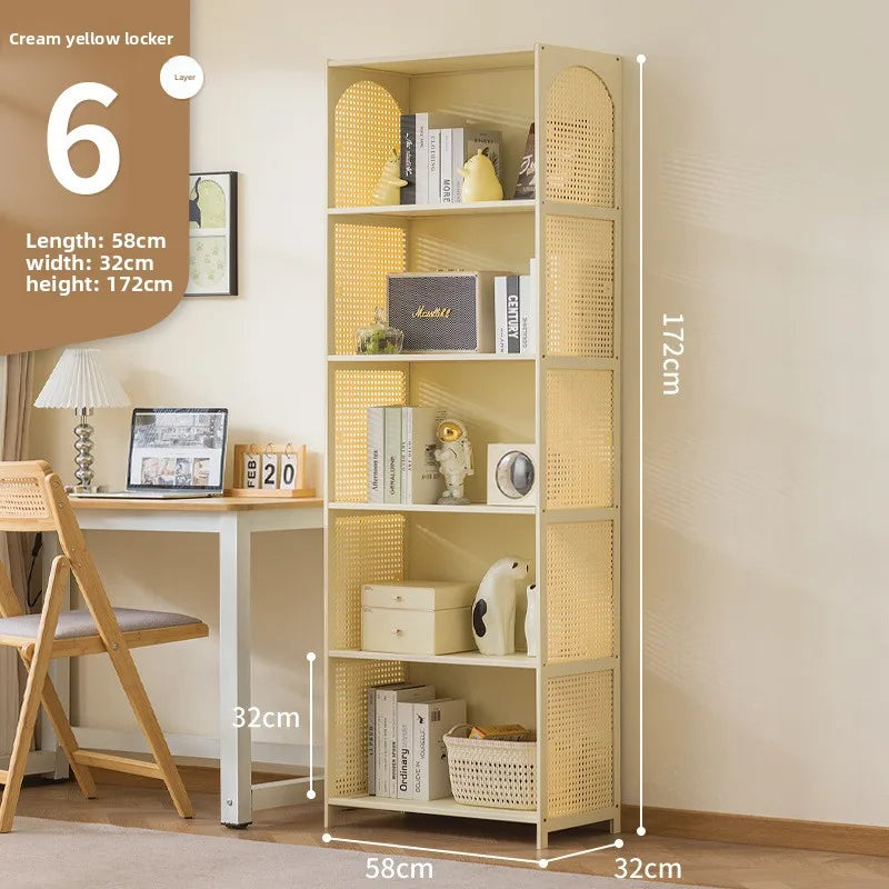 Bookcase integrated against the wall Student household bookshelf Floor-to-ceiling shelf Living room storage Multi-layer locker Oasis Select Milk white 6-58