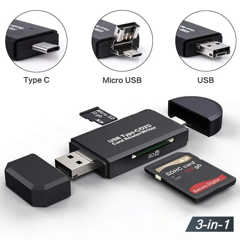 USB Type C Adapter 3 in 1 Computer Android Mobile Phone Dual Use Typec Multifunctional OTG Card Reader Mini Camera TF SD Card Oasis Select 3 in 1 USB Adapter