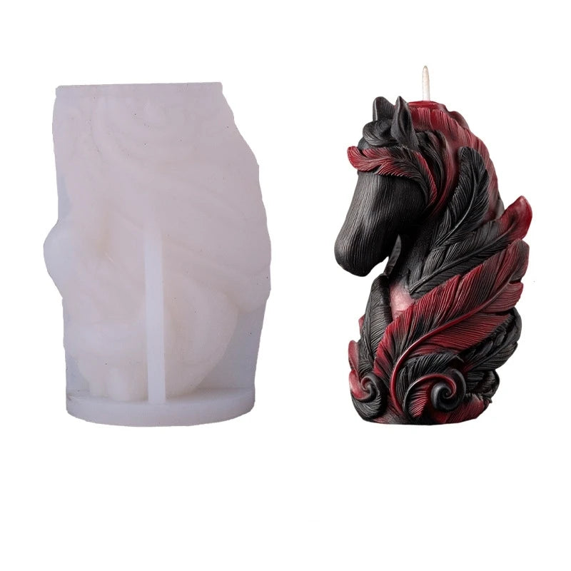 Mystical Red Feather Horse Head Silicone Mold with Exquisite Pegasus Feathers and Mane Details, 3D DIY Handmade Candle Mold Oasis Select