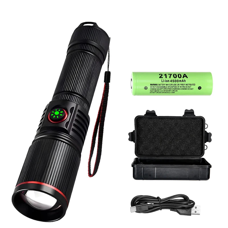 Ultra Bright LED Aluminum Alloy Flashlight USB Rechargeable Telescopic Zoom Torch Outdoor Stepless Dimming Camping Flashlights Oasis Select Set A ZOOM