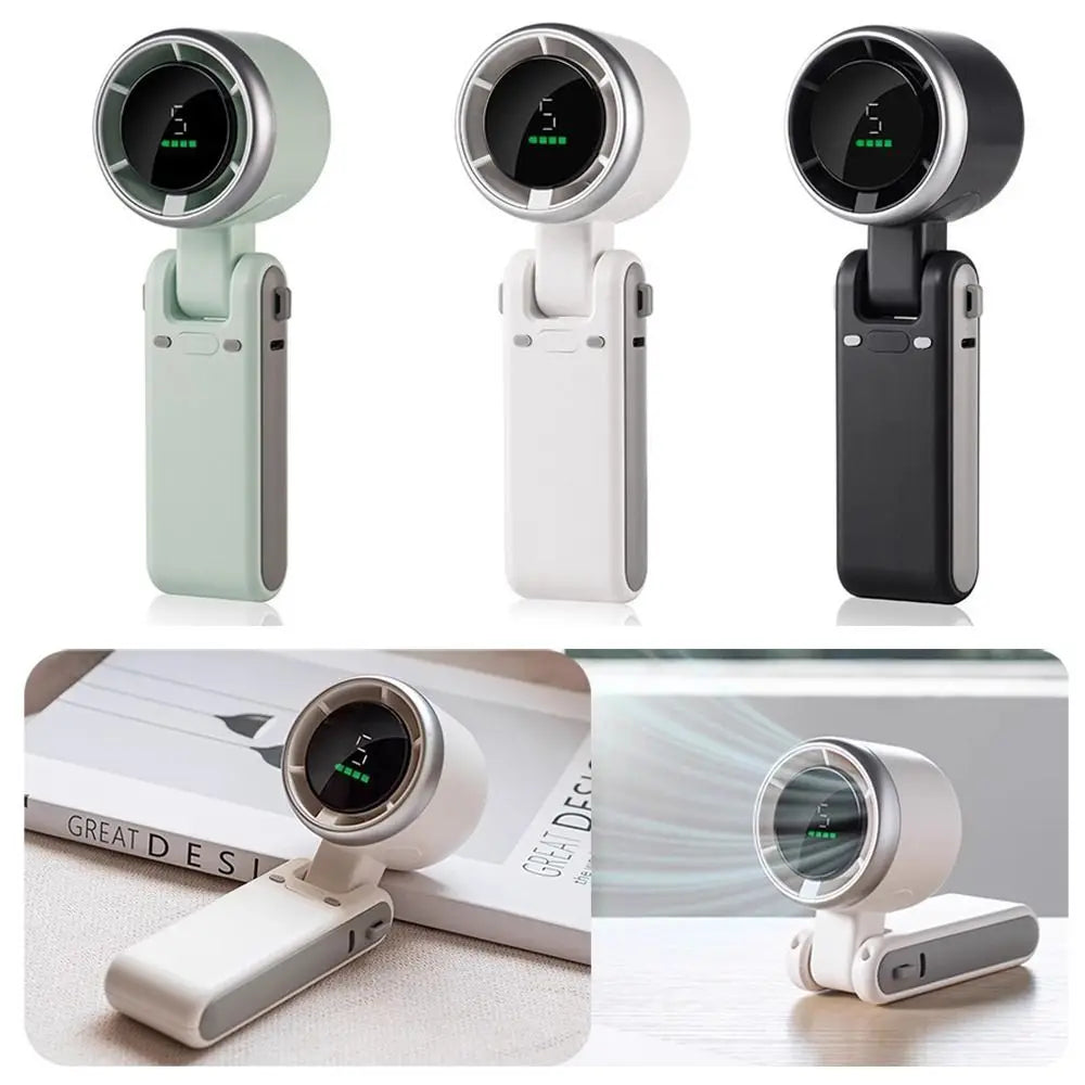Folding Battery Mini Handheld Fan LED Display 180 Degree Hanging Neck Fan USB Rechargeable High Speed Fan Travel Oasis Select