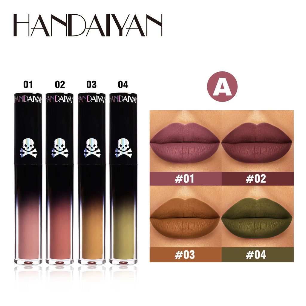 Handaiyan Gothic Matte Lip Gloss Set – 4pc Black & Purple